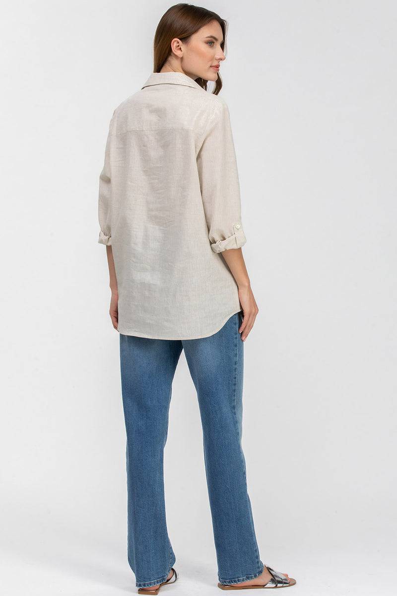 Pietro Brunelli SAFARI POCKET | Camicia Utility Premaman in Lino Beige Outlet