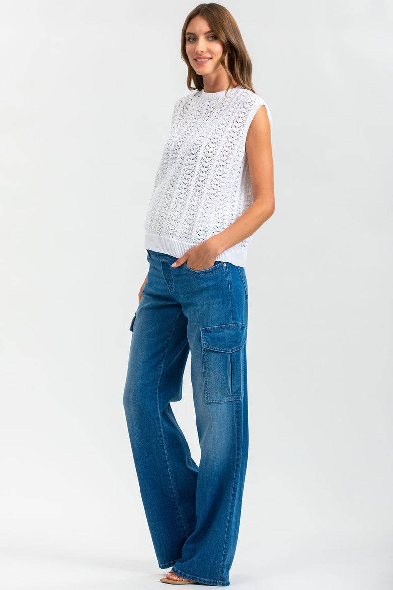 Pietro Brunelli WIDE LEG WA02 | Jeans Premaman a Gamba Larga con Tasche Laterali Negozi Online