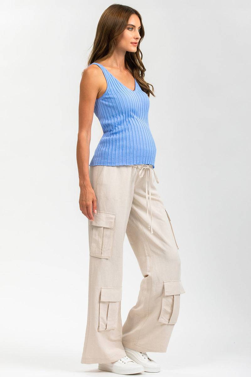 Pietro Brunelli GEORGE | Pantaloni Premaman Stile Cargo in Lino Beige Promozione Limitata