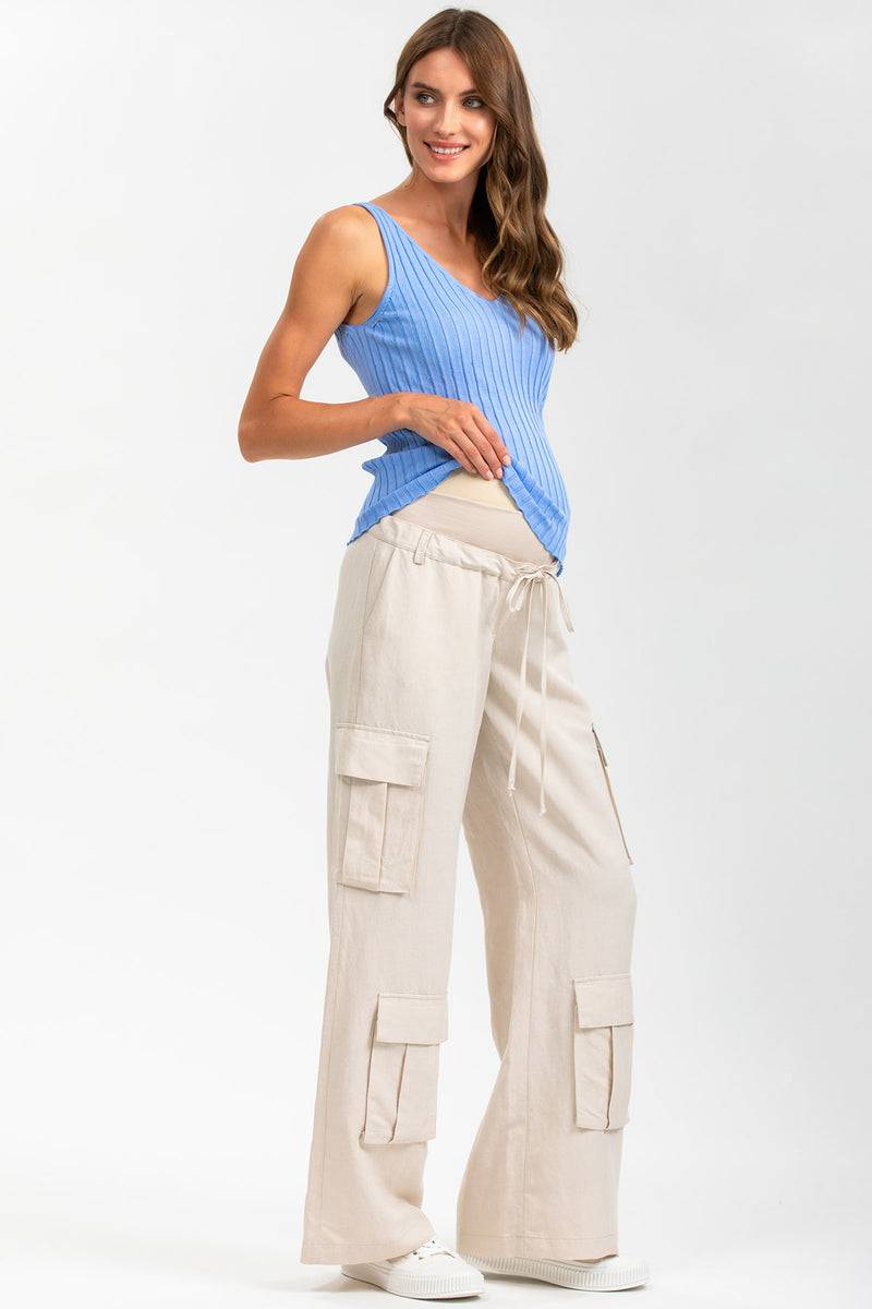 Pietro Brunelli GEORGE | Pantaloni Premaman Stile Cargo in Lino Beige Promozione Limitata