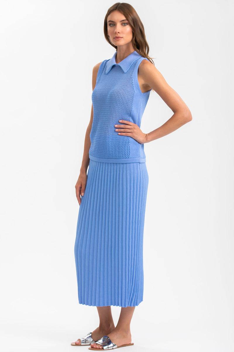 Pietro Brunelli LINDA | Top Smanicato Blu con Colletto Novità