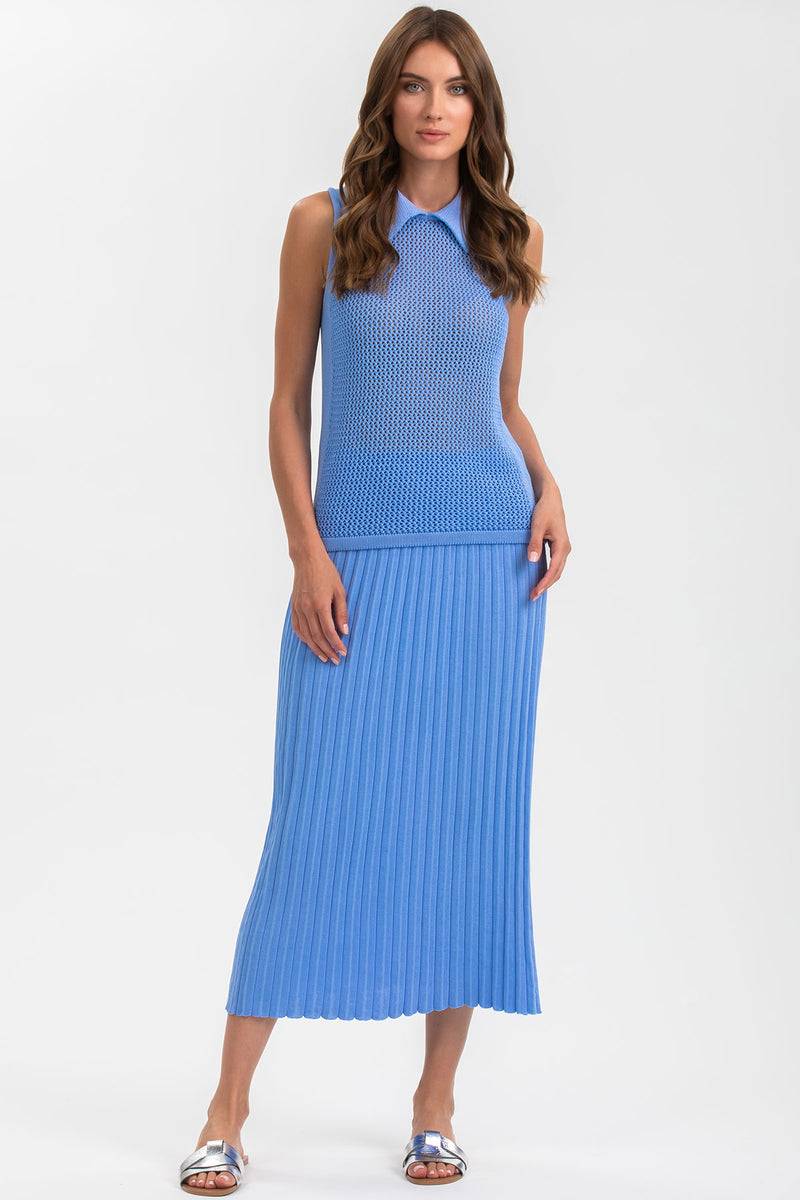 Pietro Brunelli LINDA | Top Smanicato Blu con Colletto Novità