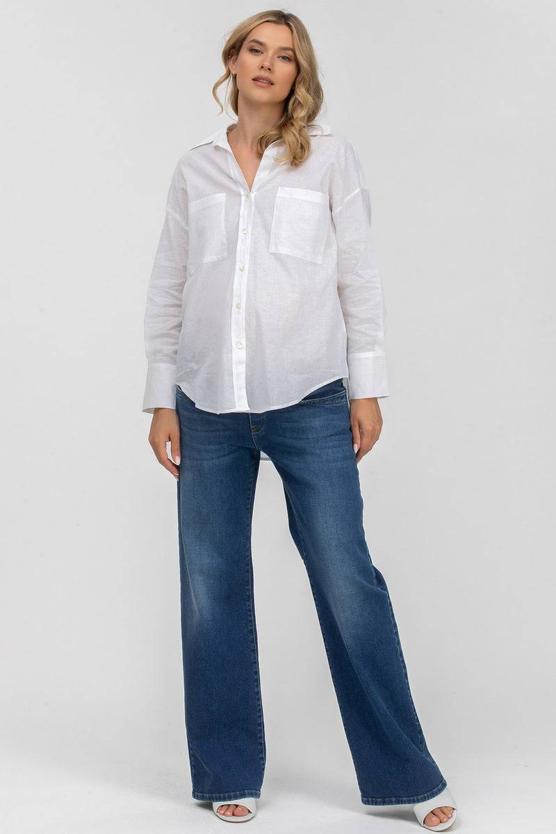 Pietro Brunelli SOPHIA POCKET | Camicia Premaman Oversize con Tasche Frontali in Lino Bianca Spedizione Gratuita