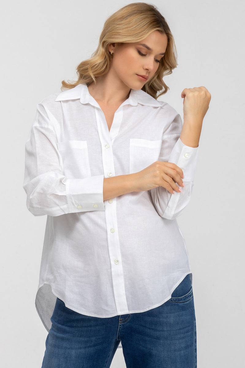 Pietro Brunelli SOPHIA POCKET | Camicia Premaman Oversize con Tasche Frontali in Lino Bianca Spedizione Gratuita