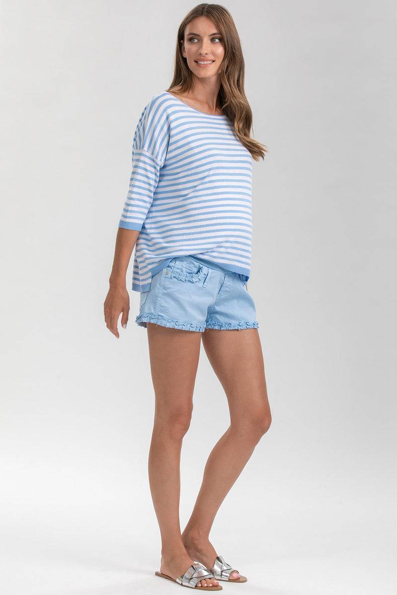 Pietro Brunelli BONNIE MINI SHORTS AZZURO | Pantaloncini Premaman in Cotone Saldi Di Fabbrica