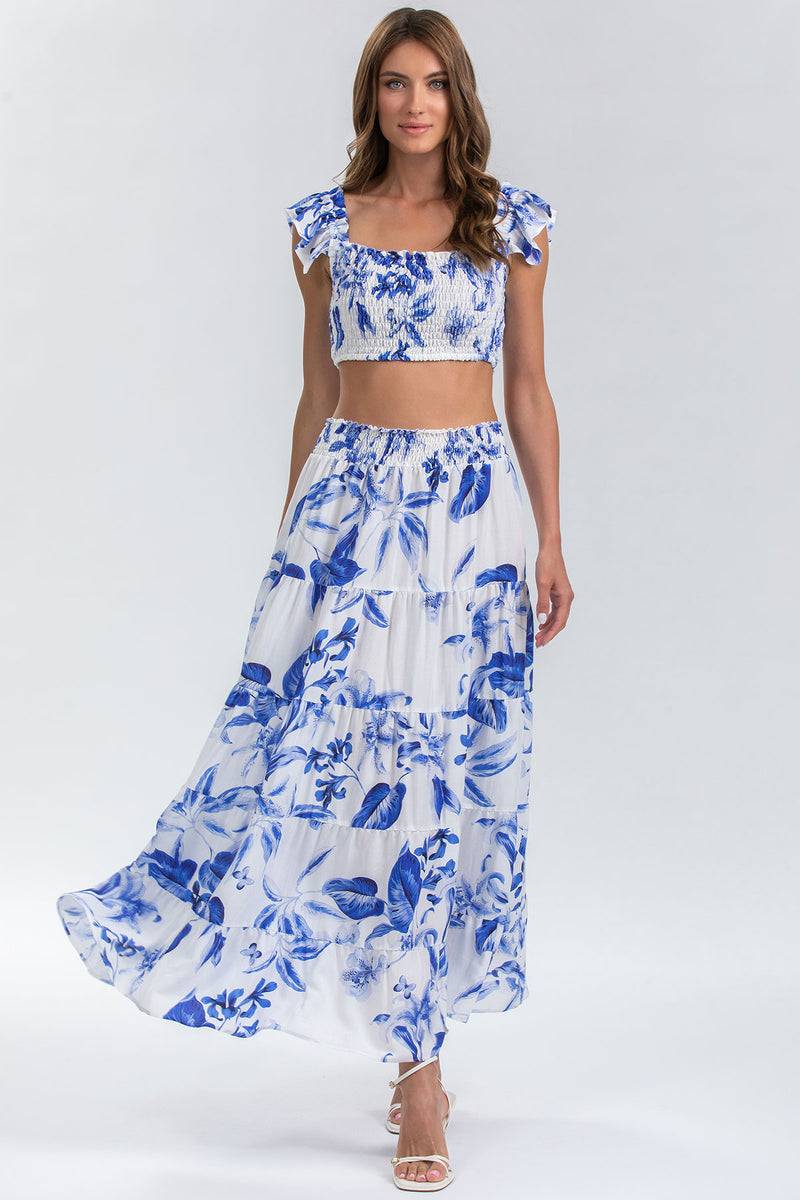 Pietro Brunelli MARISOL Q168 | Maxi Gonna a Balze Stampata In Vendita