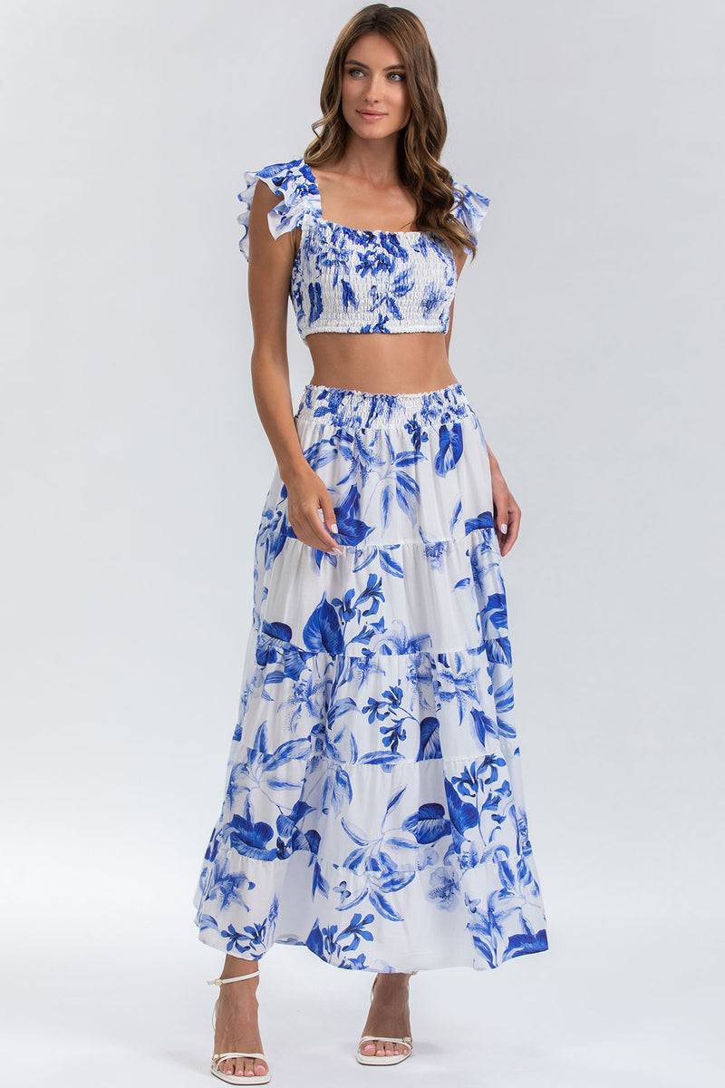 Pietro Brunelli MARISOL Q168 | Maxi Gonna a Balze Stampata In Vendita