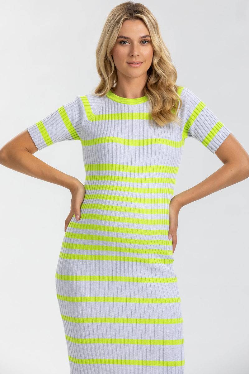 Pietro Brunelli EMANUELLE | Abito Premaman Aderente a Righe Grigio e Lime Shopping Online