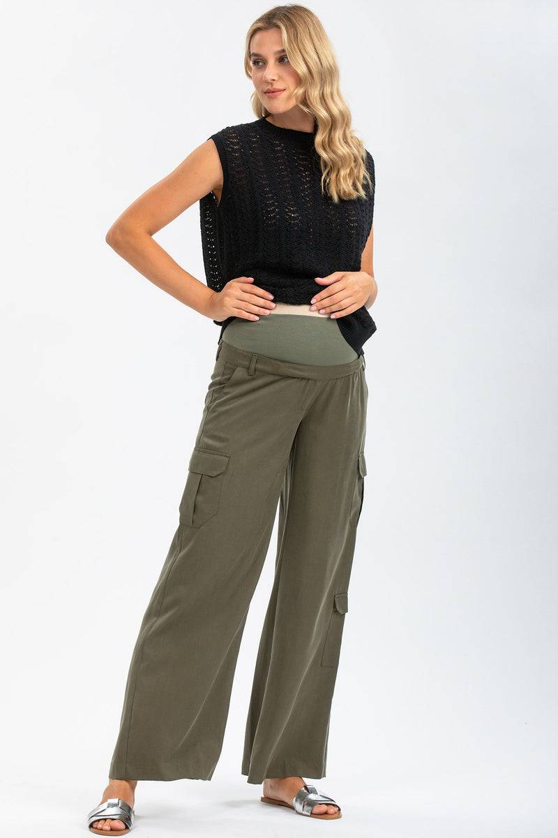 Pietro Brunelli CHARLIE | Pantaloni Premaman Stile Cargo in Tencel In Linea