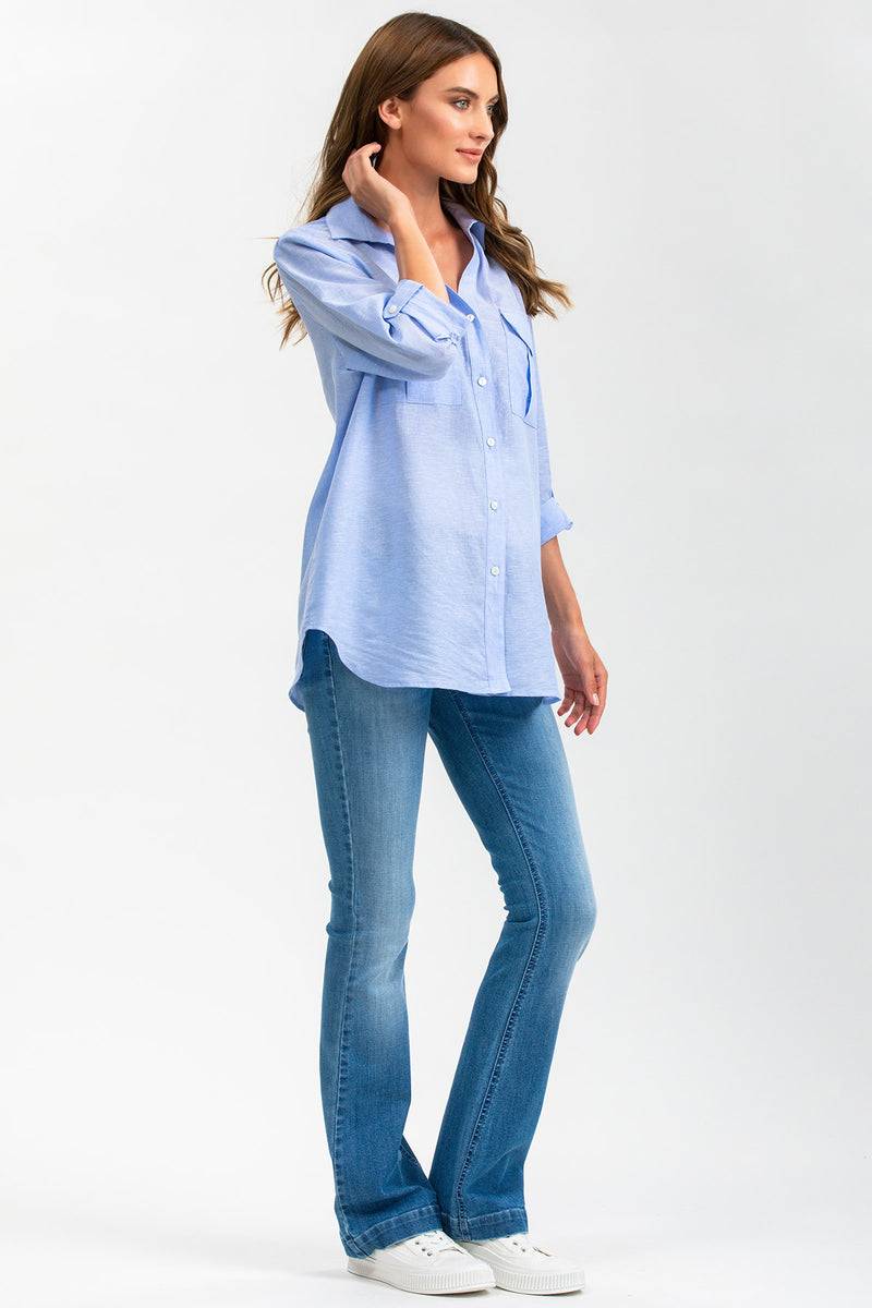Pietro Brunelli SAFARI POCKET | Camicia Utility Premaman in Lino Blu Online