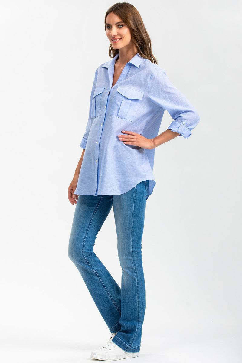 Pietro Brunelli SAFARI POCKET | Camicia Utility Premaman in Lino Blu Online