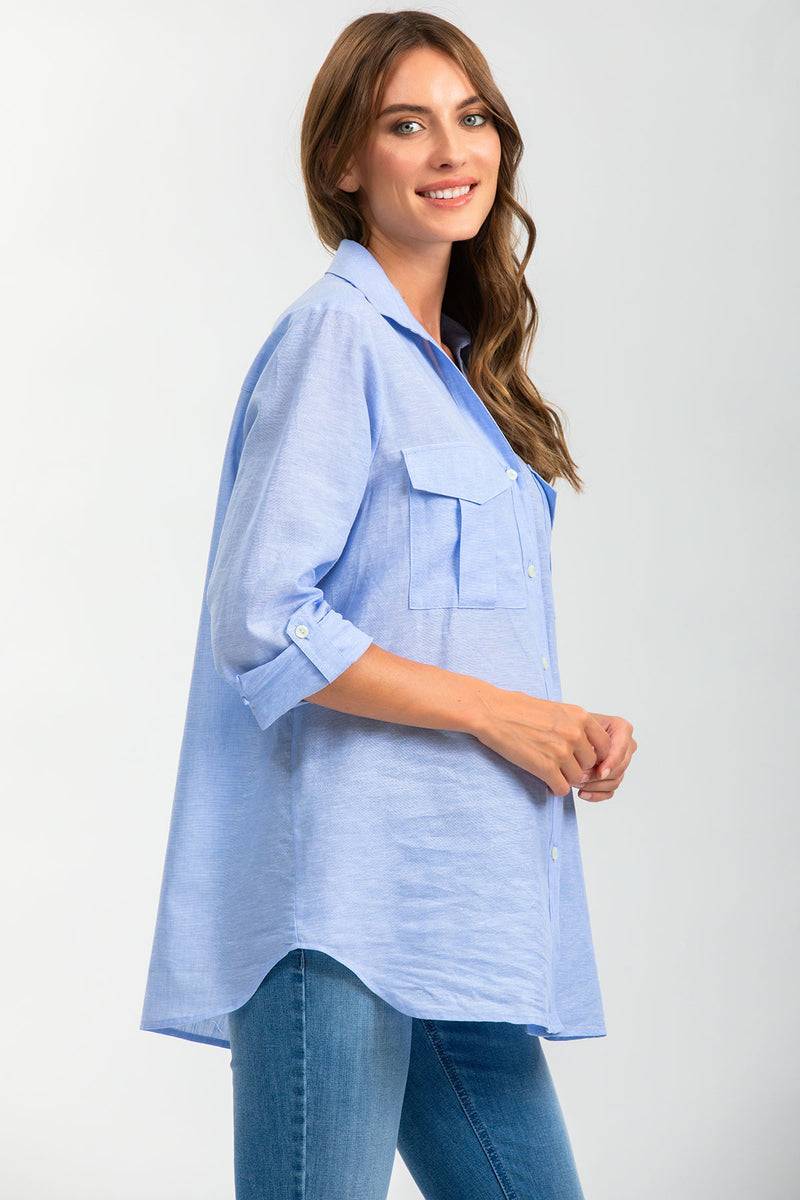 Pietro Brunelli SAFARI POCKET | Camicia Utility Premaman in Lino Blu Online