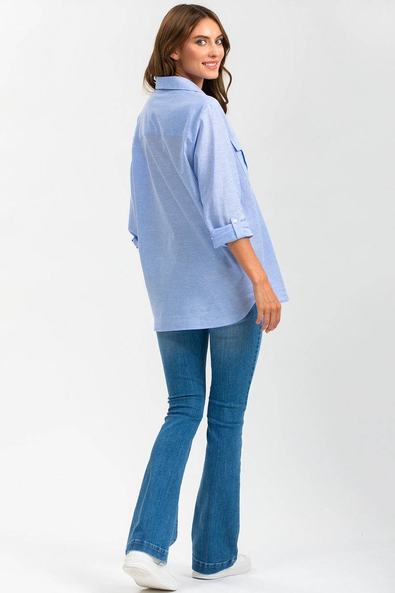Pietro Brunelli SAFARI POCKET | Camicia Utility Premaman in Lino Blu Online