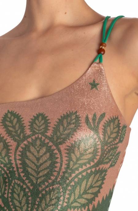 Pin Up Stars ABITO MONOSPALLA LAMÈ STAMPA BEAUTIFUL TREE Prezzo Ridotto