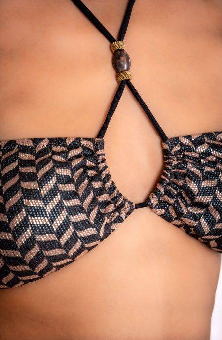 Pin Up Stars BIKINI FASCIA IMBOTTITA LAMÈ CON ACCESSORI E BORCHIE STAMPA SPIGHETTA Vendita Economica
