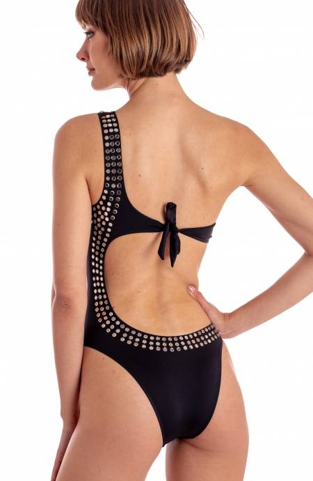 Pin Up Stars COSTUME DA BAGNO INTERO IMBOTTITO MONOSPALLA CON CRISTALLI SPECCHIETTI I Più Venduti
