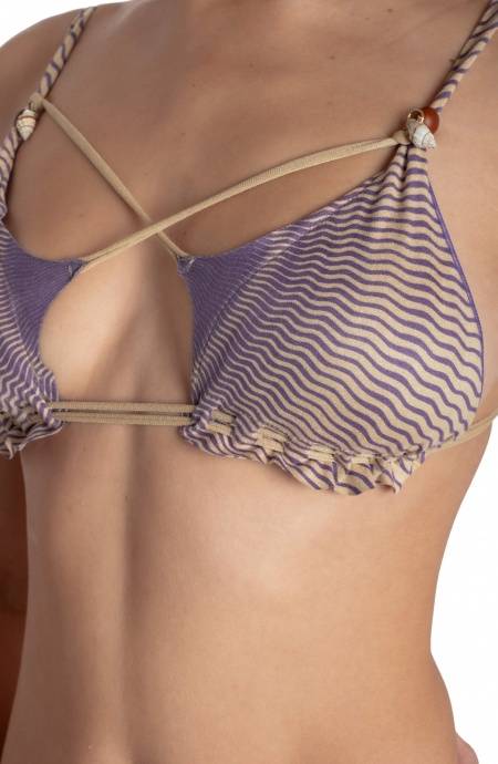 Pin Up Stars BIKINI TRIANGOLO IMBOTTITO DAINETTO CON PERLE E CONCHIGLIE STAMPA TIGER SUN Acquista Ora
