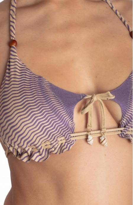 Pin Up Stars BIKINI TRIANGOLO IMBOTTITO DAINETTO CON PERLE E CONCHIGLIE STAMPA TIGER SUN Acquista Ora
