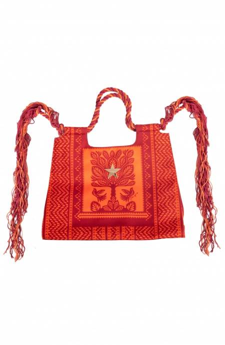 Pin Up Stars BORSA SHOPPER GRANDE CON FRANGE STAMPA BEAUTIFUL TREE Vendite Flash