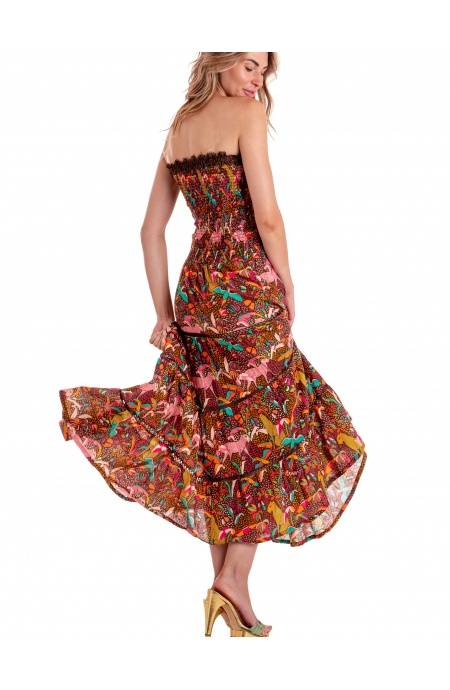 Pin Up Stars ABITO LUNGO CON CINTURA STAMPA TROPICAL Promozione