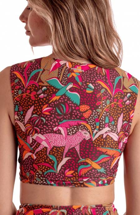 Pin Up Stars TOP INCROCIATO STAMPA TROPICAL Spedizione Gratuita