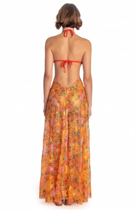 Pin Up Stars ABITO PAREO LUNGO PIZZO MACRAMÉ STAMPA FLOWER BIRD In Vendita