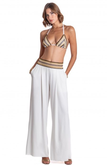 Pin Up Stars PANTALONE PALAZZO CON PASSAMANERIA CROCHET Nuova