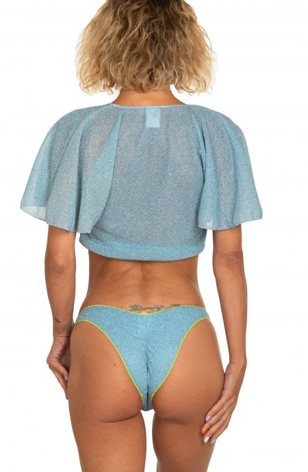Pin Up Stars Crop Top Incrociato Tinta Unita Lurex Consegna Veloce