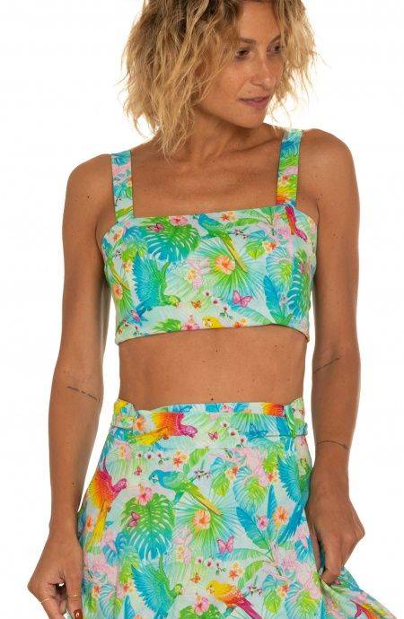 Pin Up Stars Top Con Spalline Stampa Happy Tropical Prezzo Ridotto