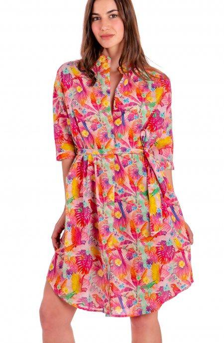 Pin Up Stars Chemisier Over In Cotone Stampa Happy Tropical Convenienza