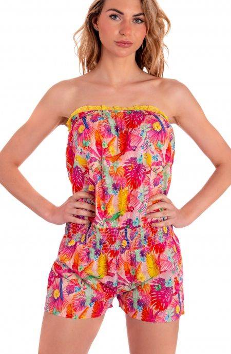 Pin Up Stars Tutina Off Shoulders In Cotone Stampa Happy Tropical Presa