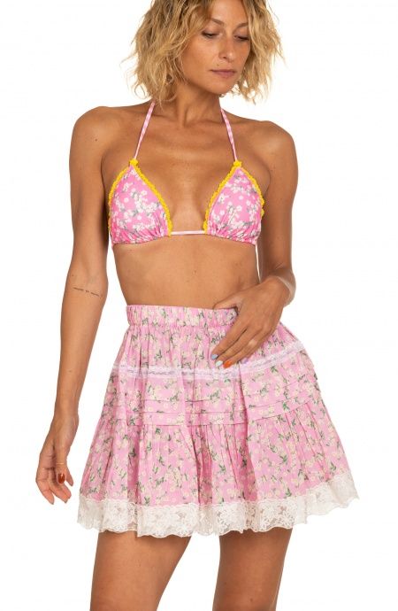 Pin Up Stars Gonna Ricamata Con Balze Stampa Flower Print Outlet