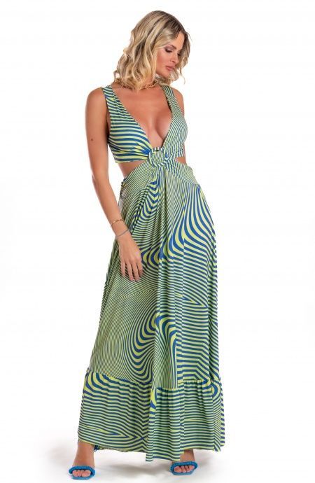 Pin Up Stars Vestito Lungo Jersey Stampa Optical Affare Del Giorno