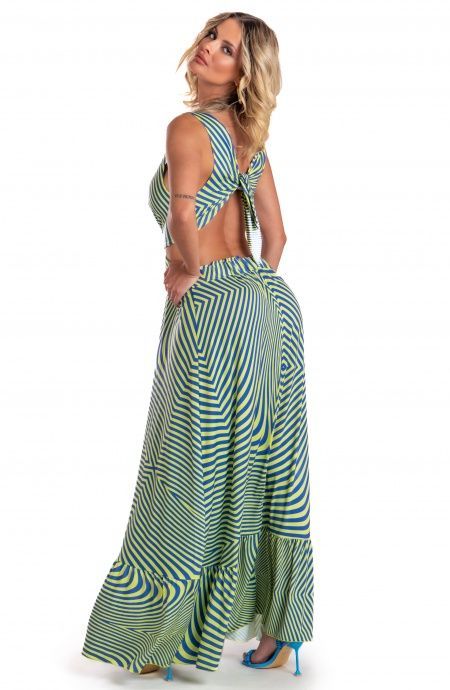 Pin Up Stars Vestito Lungo Jersey Stampa Optical Affare Del Giorno