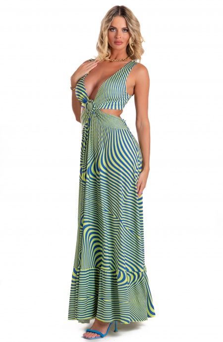 Pin Up Stars Vestito Lungo Jersey Stampa Optical Affare Del Giorno