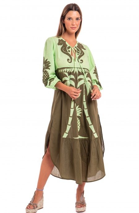 Pin Up Stars Abito Ricamato Manica Lunga Cotone Pineapple Patch Offerta
