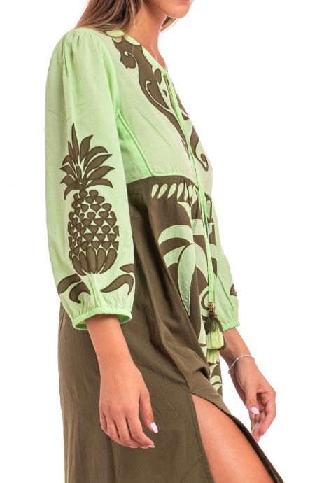 Pin Up Stars Abito Ricamato Manica Lunga Cotone Pineapple Patch Offerta