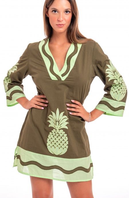 Pin Up Stars Tunichetta Ricamata Pineapple Patch in Cotone Economico
