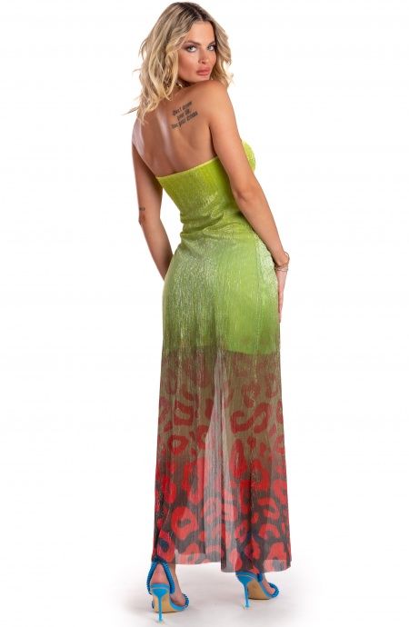 Pin Up Stars Abito Lungo Off-Shoulders Con Anella Crepon Lamè Stampa Macula Degradé In Vendita