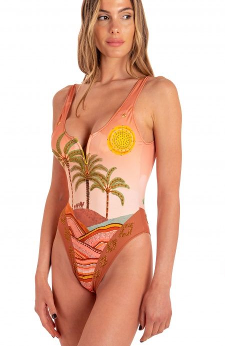 Pin Up Stars Costume Intero Imbottito Stampa Dune Con Borchie Vendita Calda