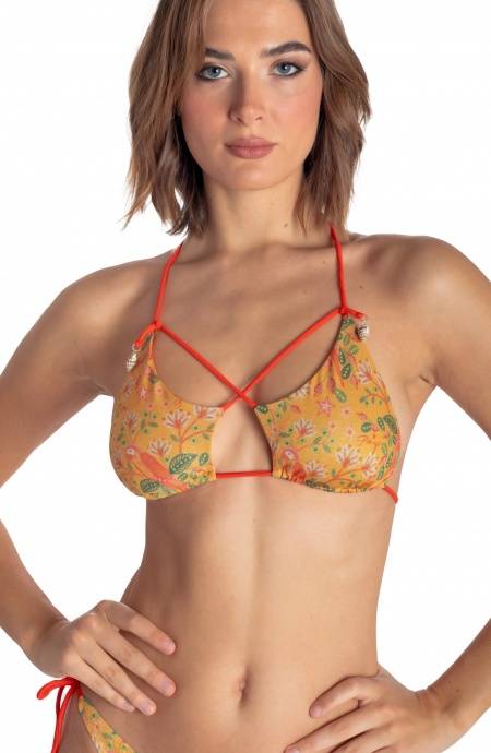 Pin Up Stars TOP BIKINI TRIANGOLO IMBOTTITO CON CONCHIGLIE STAMPA FLOWER BIRD 2025