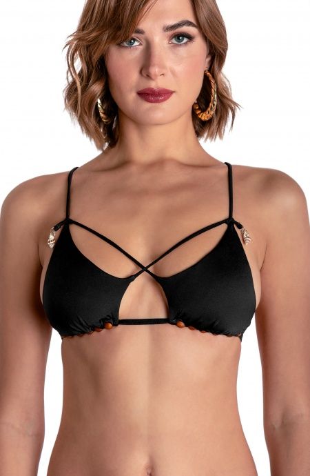 Pin Up Stars TOP BIKINI TRIANGOLO IMBOTTITO CON PERLE E CONCHIGLIE TINTA UNITA Novità