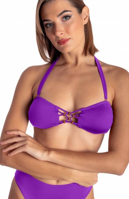 Pin Up Stars TOP BIKINI FASCIA IMBOTTITA CON INTRECCIO E PERLE TINTA UNITA Presa