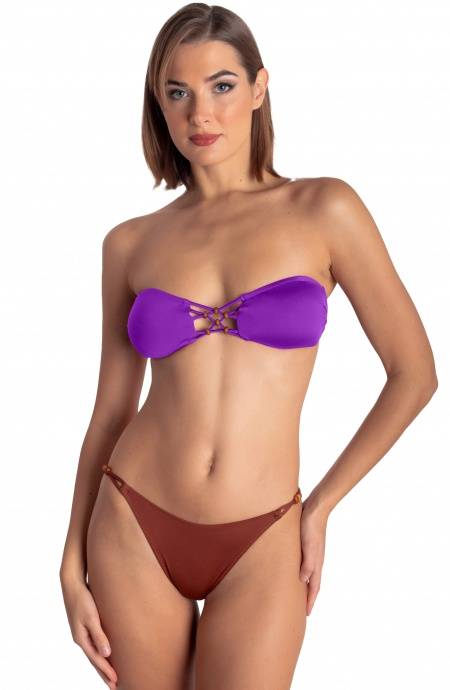 Pin Up Stars TOP BIKINI FASCIA IMBOTTITA CON INTRECCIO E PERLE TINTA UNITA Presa