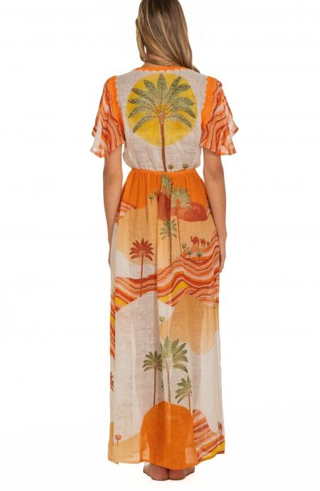 Pin Up Stars Long Dress Scollo a V In Garza Stampa Dune Offerta natalizia