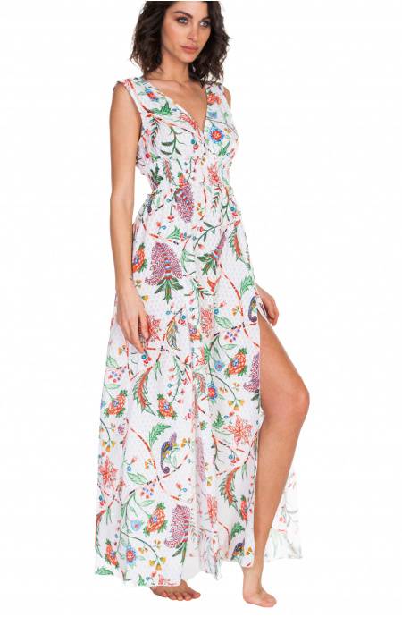 Pin Up Stars Long Dress Con Spacchi Stampa Camaleonte Vendite Flash