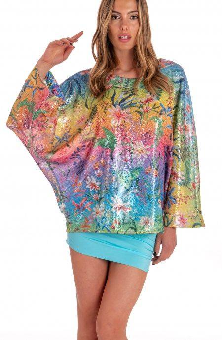 Pin Up Stars Blusa Poncho Paillettes Stampa Dune Paillettes 2025