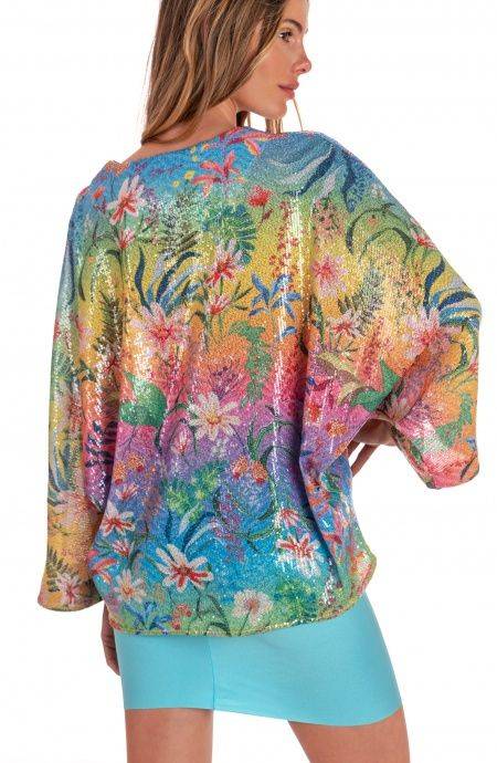 Pin Up Stars Blusa Poncho Paillettes Stampa Dune Paillettes 2025
