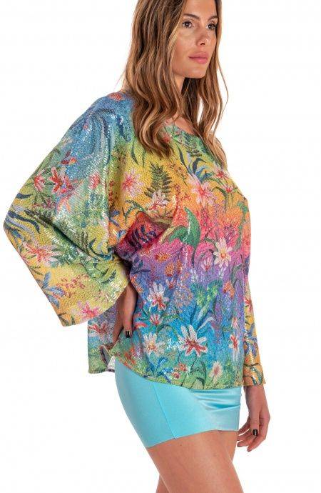 Pin Up Stars Blusa Poncho Paillettes Stampa Dune Paillettes 2025