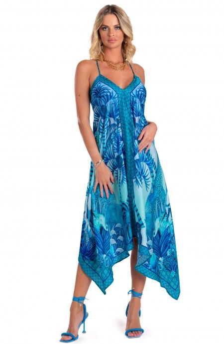 Pin Up Stars Abito Foulard Raso di Viscosa Palm Paradise Latest stili